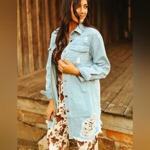 NWT Stylish Distressed Light Blue Denim Jacket Top